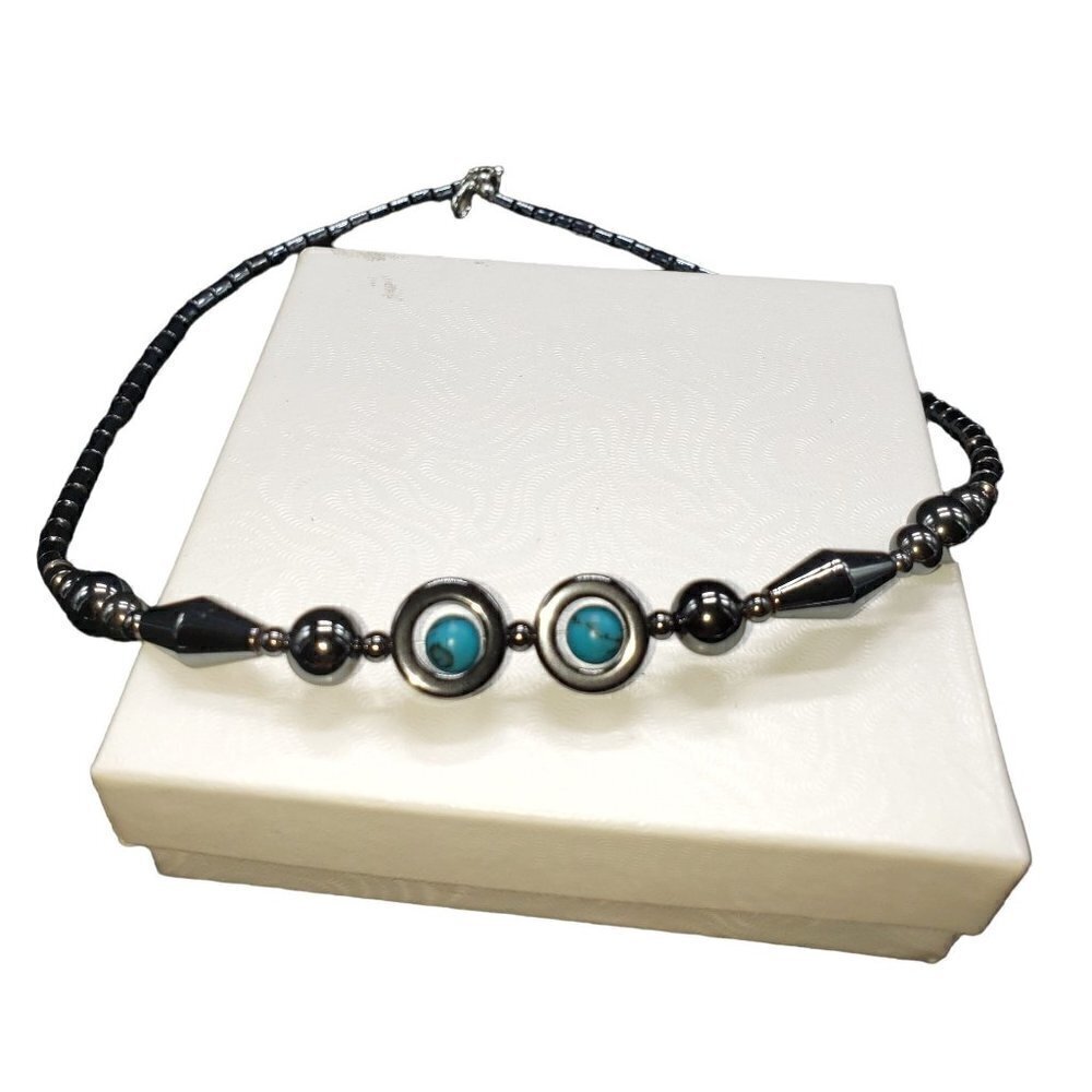 Hematite Pyrite Turquoise Stone Necklace Beaded Cornish Cornwall‎ England 18"